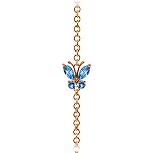 0.6 Carat 14K Solid Rose Gold Butterfly Bracelet Blue Topaz