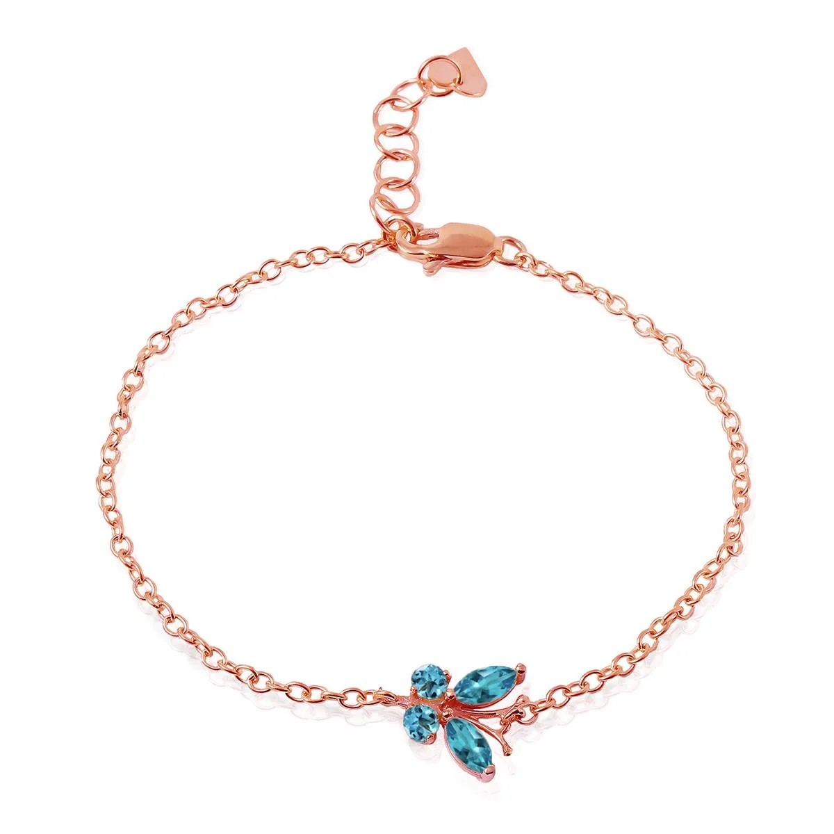 0.6 Carat 14K Solid Rose Gold Butterfly Bracelet Blue Topaz