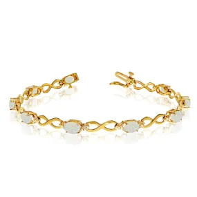 10K Yellow Gold Oval Opal Stones And Diamonds Infinity Tennis Bracelet, 7"