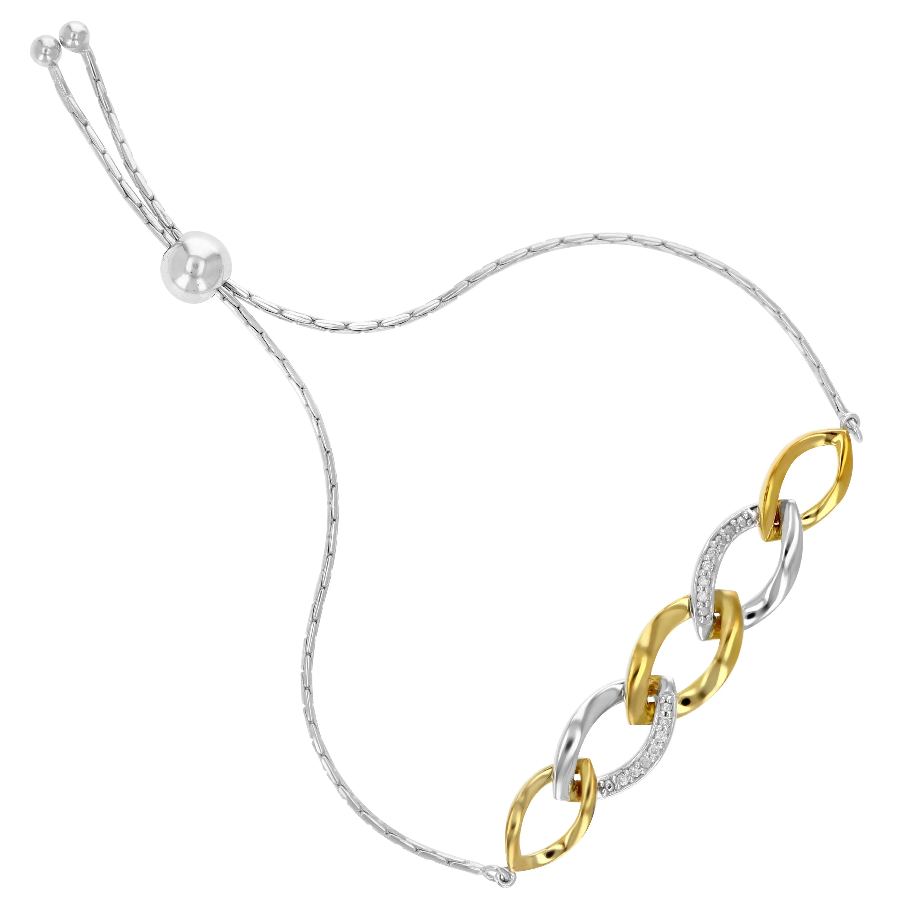 1/10 cttw Diamond Bolo Bracelet Yellow Gold Plated over Sterling Silver Links