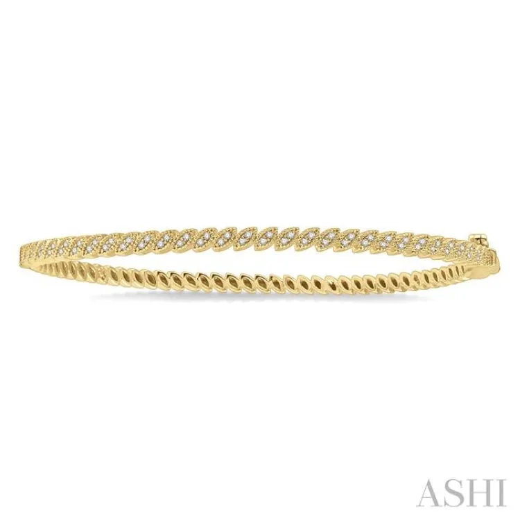 1/3 Ctw Indented Marquise Mount Round Cut Diamond Stackable Bangle in 14K Yellow Gold