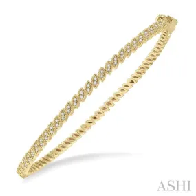 1/3 Ctw Indented Marquise Mount Round Cut Diamond Stackable Bangle in 14K Yellow Gold