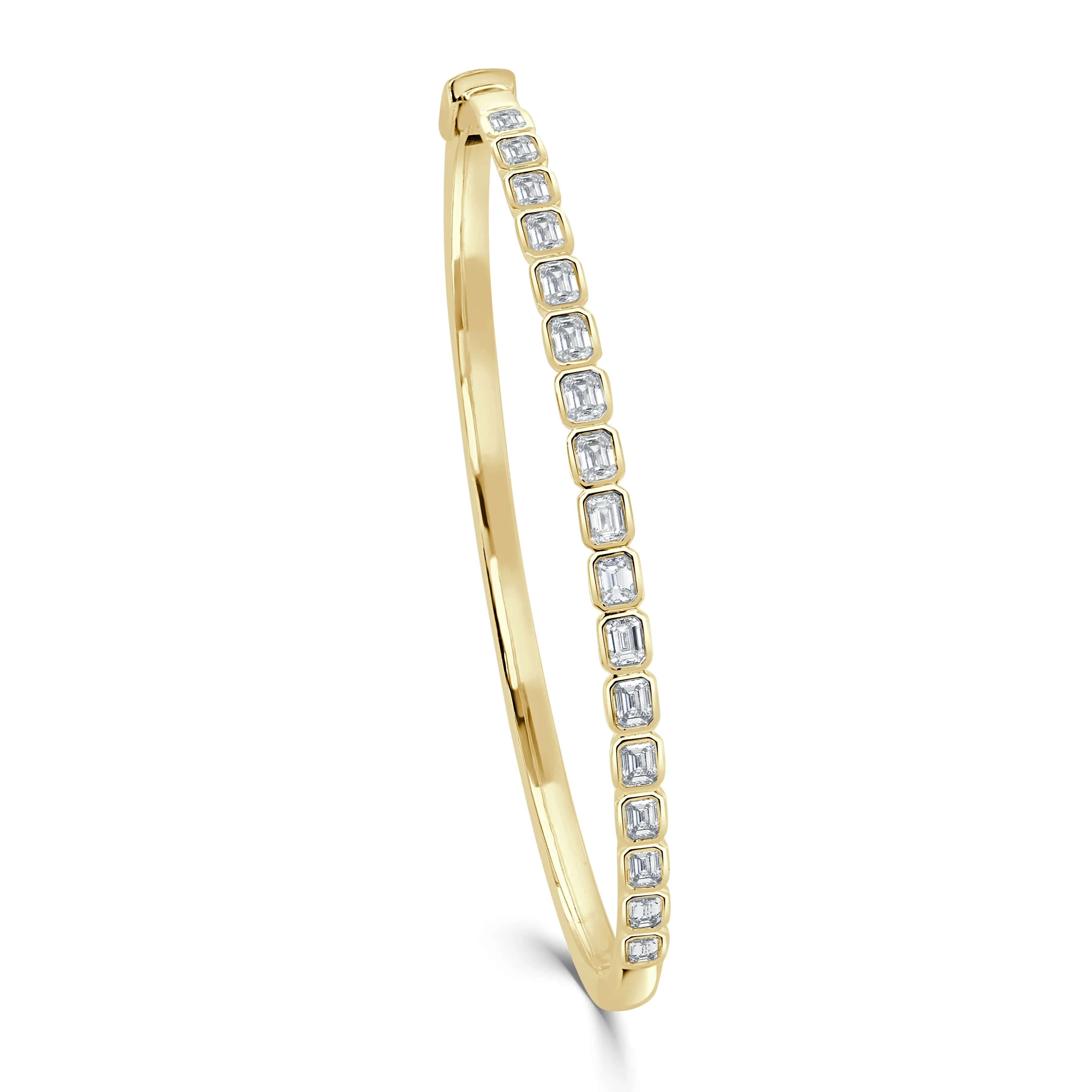 14K Gold & Emerald-Cut Diamond Bezel Set Bangle - 1.76ct