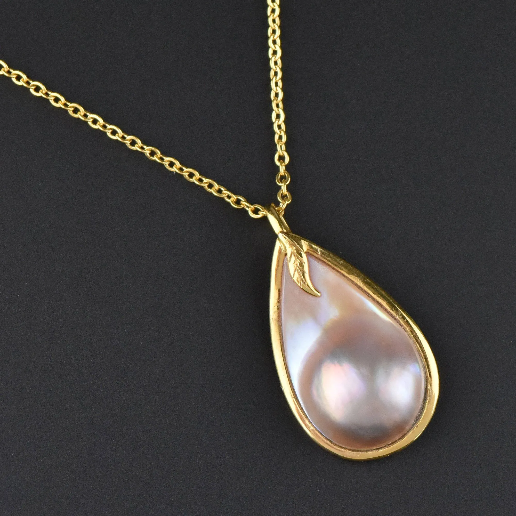 14K Gold Mabe Pearl Pendant Necklace ON HOLD