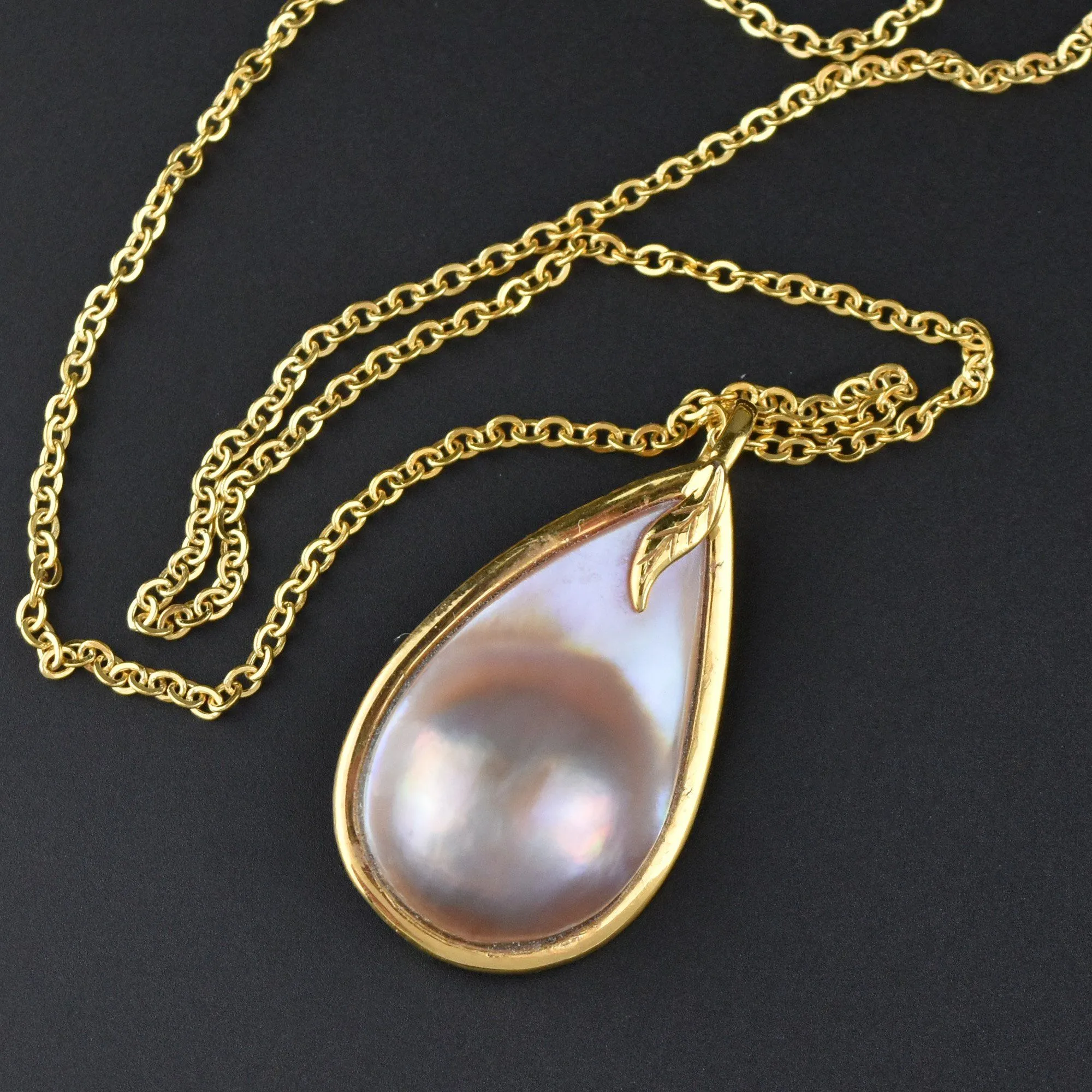 14K Gold Mabe Pearl Pendant Necklace ON HOLD