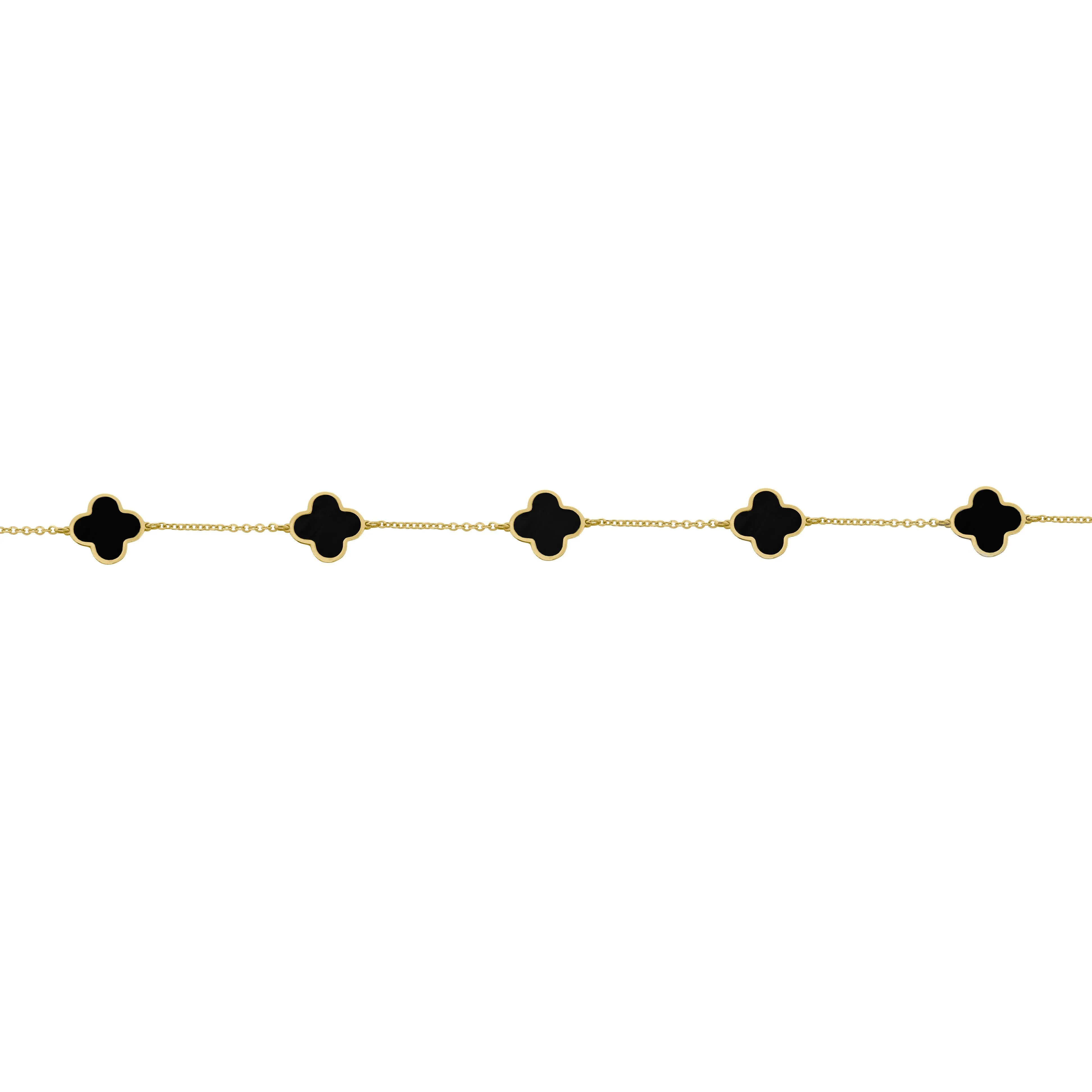 14K GOLD ONYX SMALL MEGAN CLOVER BRACELET