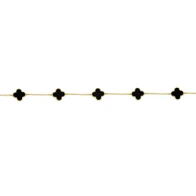 14K GOLD ONYX SMALL MEGAN CLOVER BRACELET