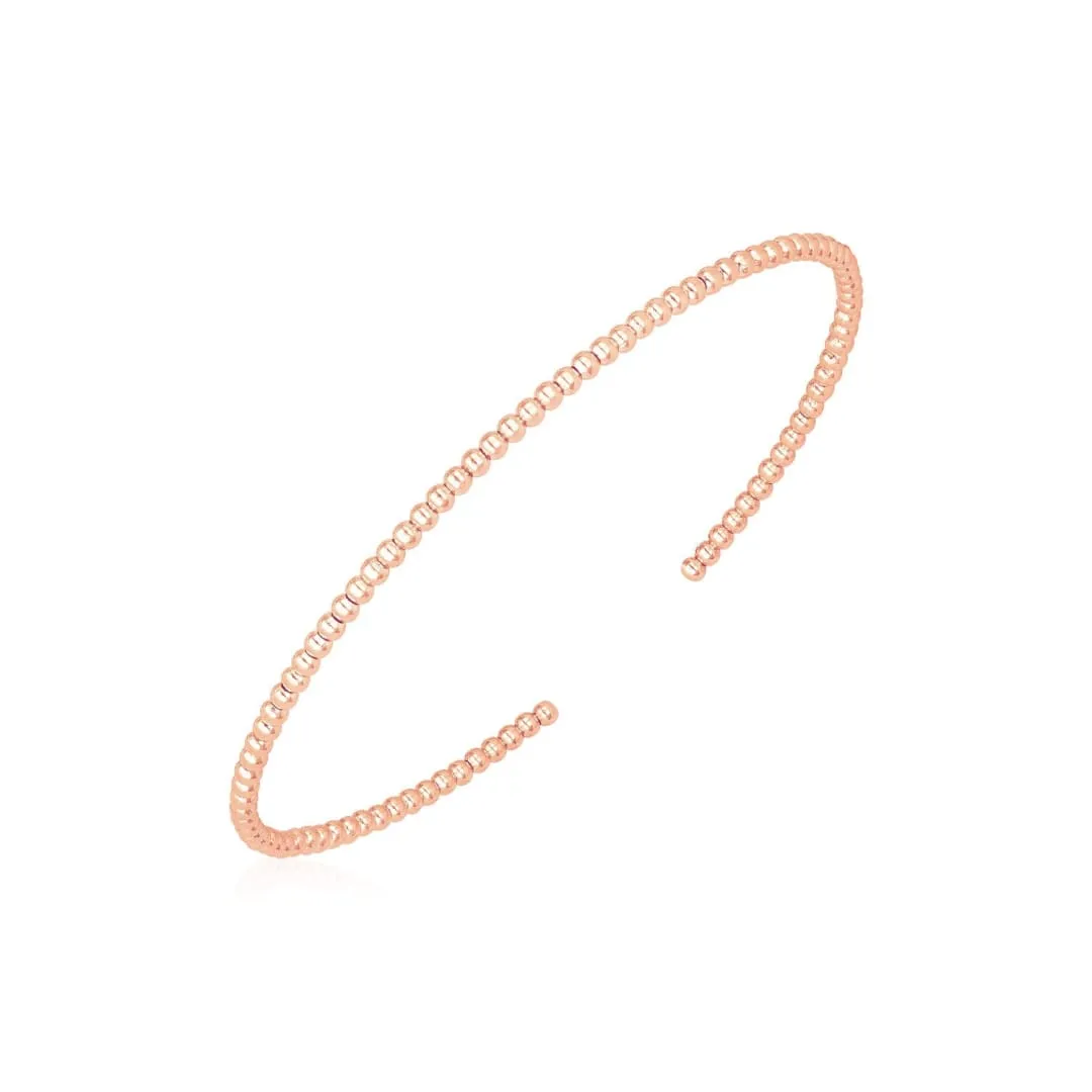 14k Rose Gold High Polish Bead Cuff Bangle (2mm)