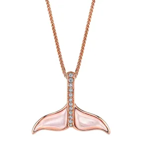 14K Rose Gold Mother Of Pearl And Diamond Whale Tail Necklace