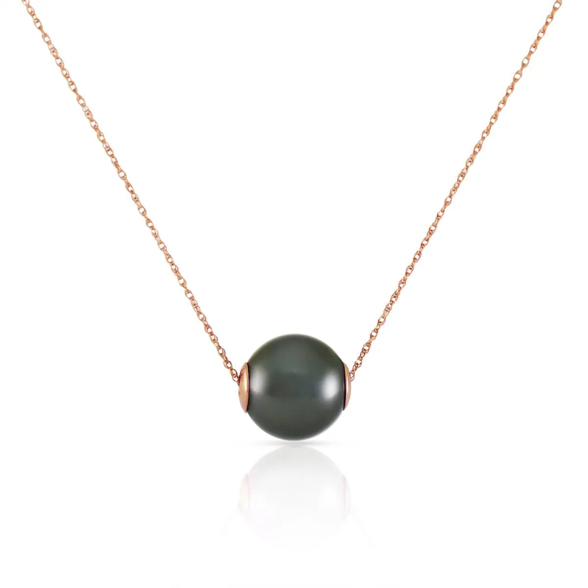 14K Solid Rose Gold Necklace w/ 16.0 mm Black Shell Pearl