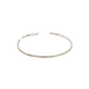 14K White Gold Diamond Bangle W/ VS Diamonds on Thin Open Cuff Bangle