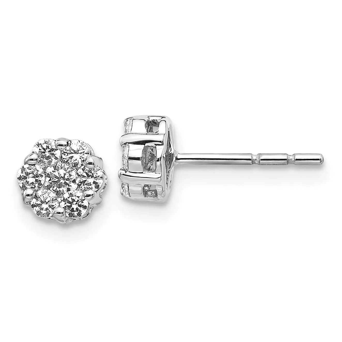 14k White Gold Diamond Cluster Push Back Earrings