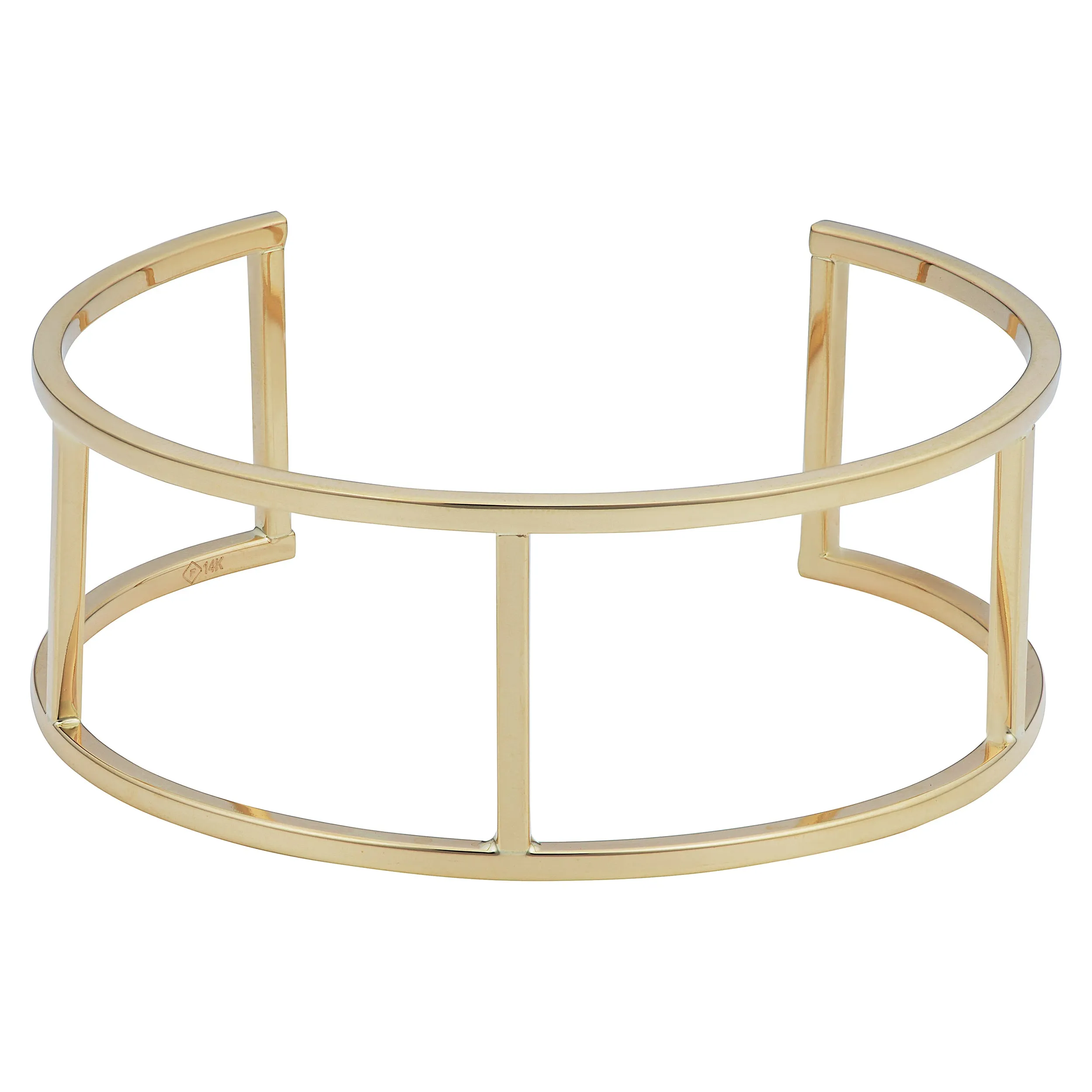 14k Yellow Gold Bar Women's Cuff Bracelet, 7.5"