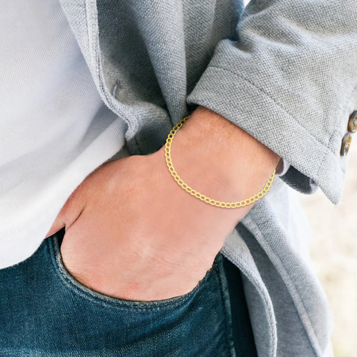 14K Yellow Gold Filled 4.1Mm Curb Link Bracelet With Lobster Clasp