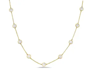 14k Yellow Gold Mother of Pearl Circle Station Necklace (I8076)