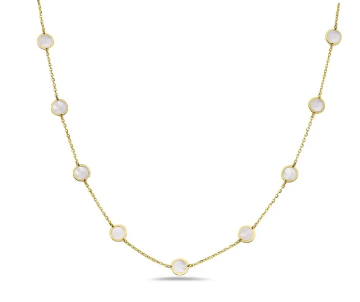 14k Yellow Gold Mother of Pearl Circle Station Necklace (I8076)