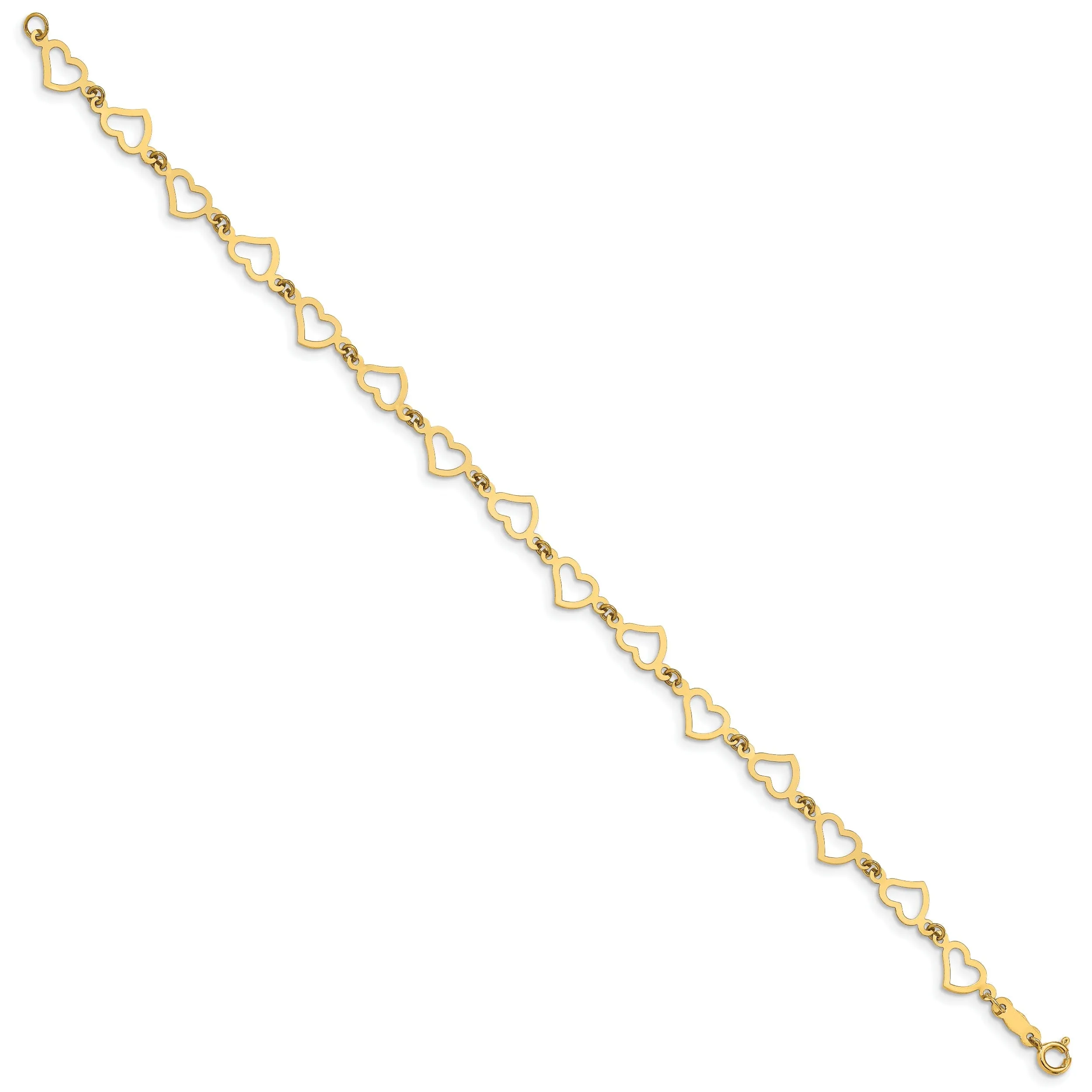 14k yellow gold open heart bracelet polished 7.5-inch