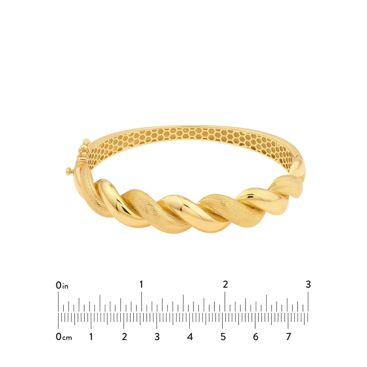 14K Yellow Gold Textured and Polished Twist Bangle Bracelet