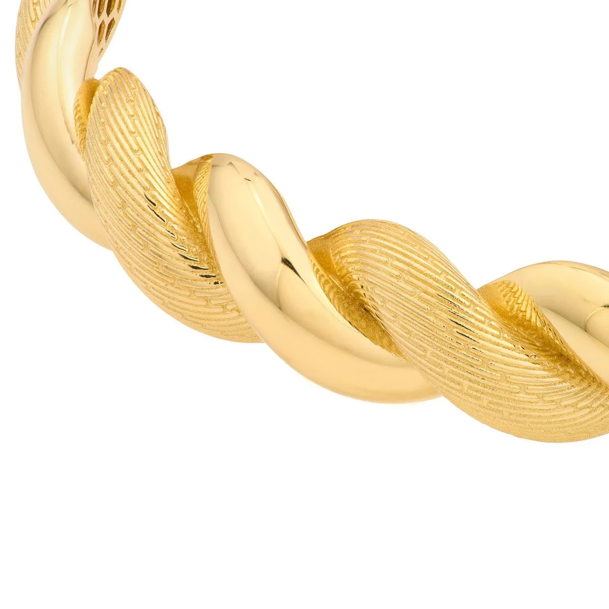 14K Yellow Gold Textured and Polished Twist Bangle Bracelet