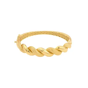 14K Yellow Gold Textured and Polished Twist Bangle Bracelet