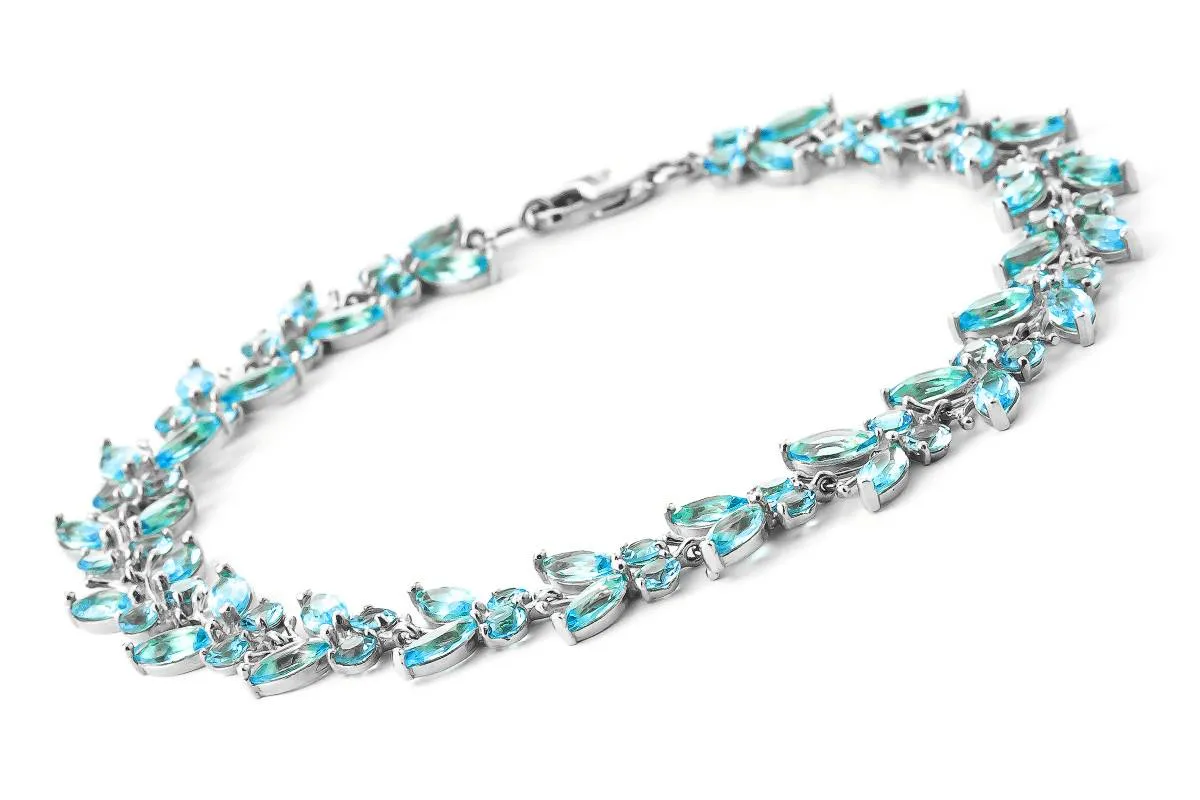 16.5 Carat 14K Solid White Gold Butterfly Bracelet Blue Topaz