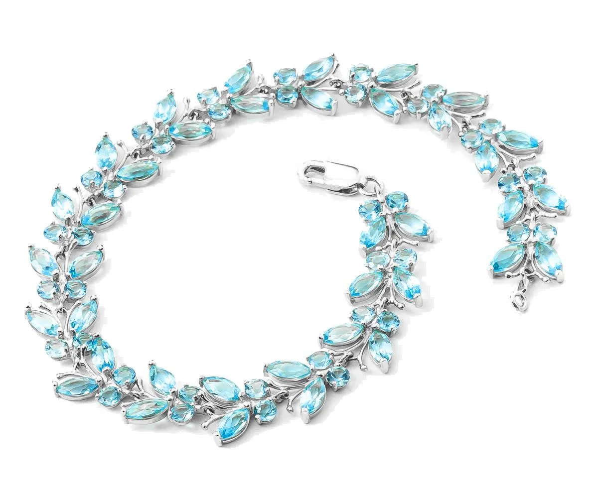 16.5 Carat 14K Solid White Gold Butterfly Bracelet Blue Topaz