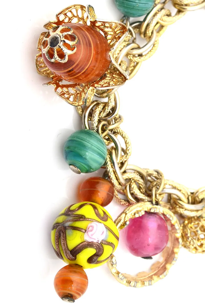 1960s Vintage Bracelet Dangle Murano Glass Beads