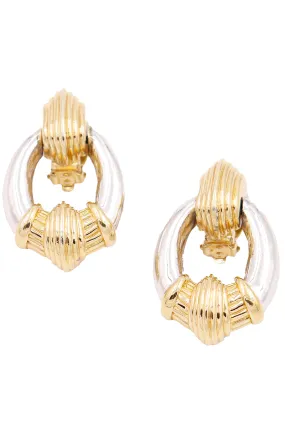 1980s Ciner Gold & Silver Door Knocker Vintage Earrings