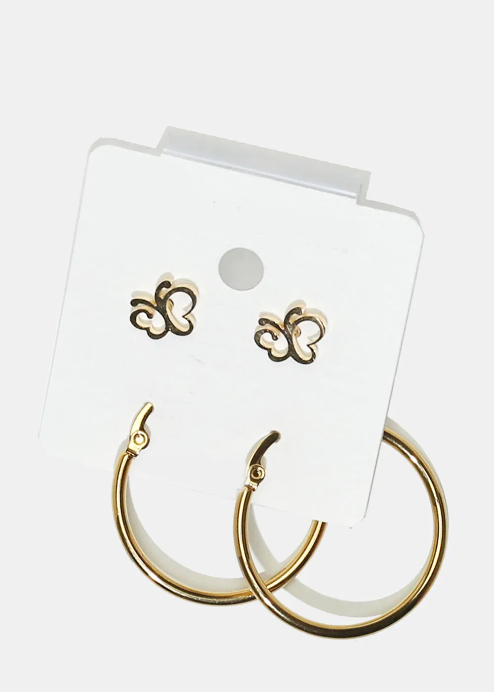 2 Pair Butterfly Stud & Hoop Earrings