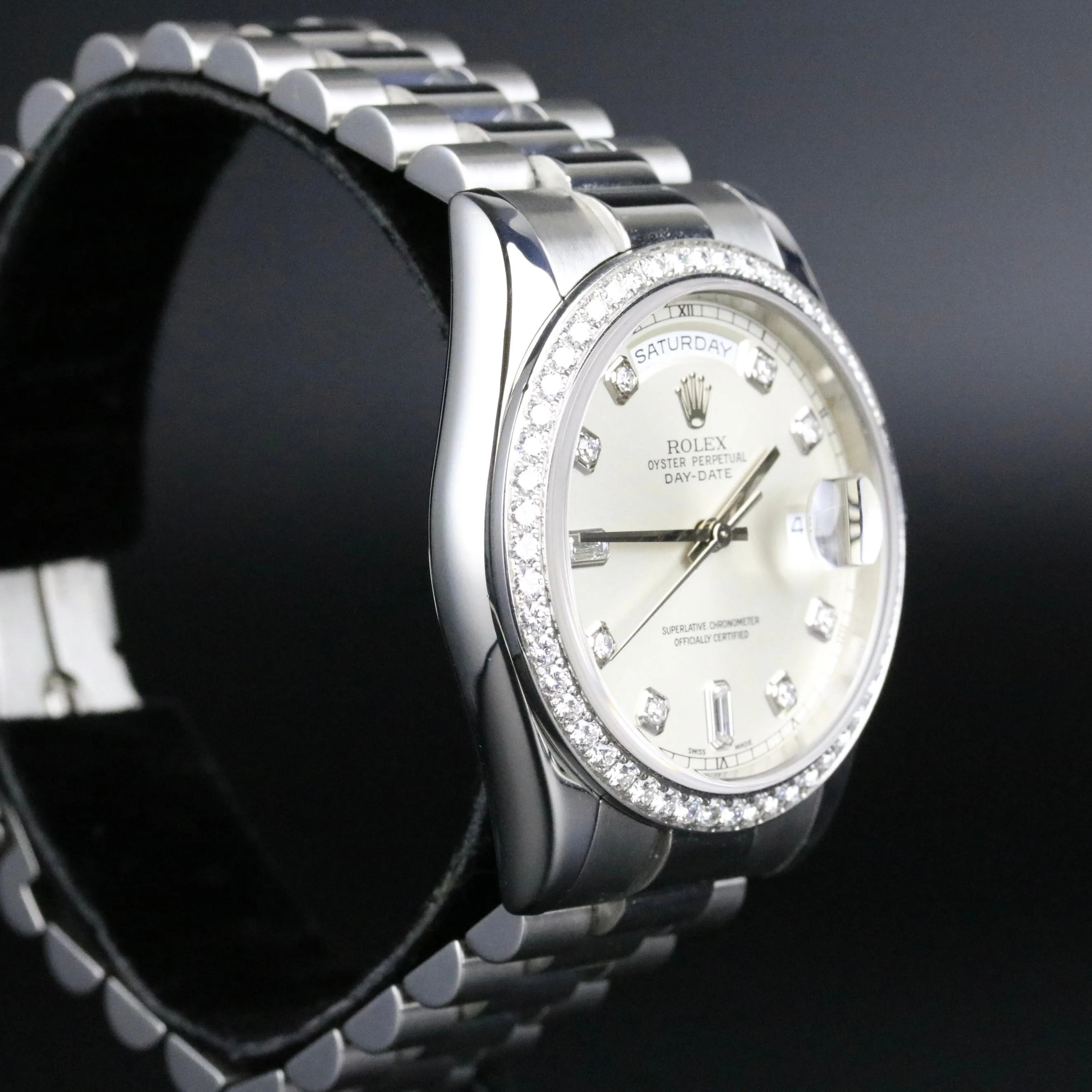 2001 Daydate 36mm 18K Platinum Factory Diamond Dial & Bezel with Box & Papers