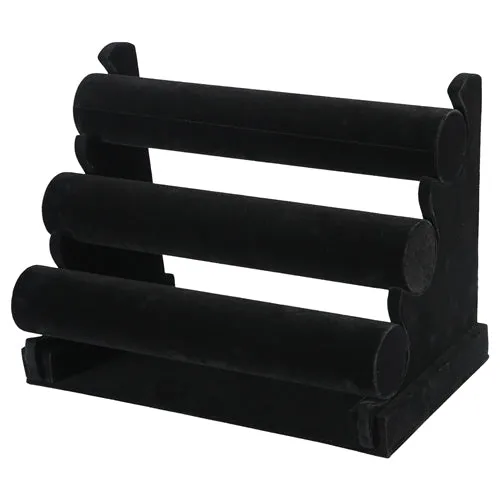 3-Tier Velvet Jewelry Stand Removable Bracelet Holder Watch Jewelry Bangle Display Rack - Black