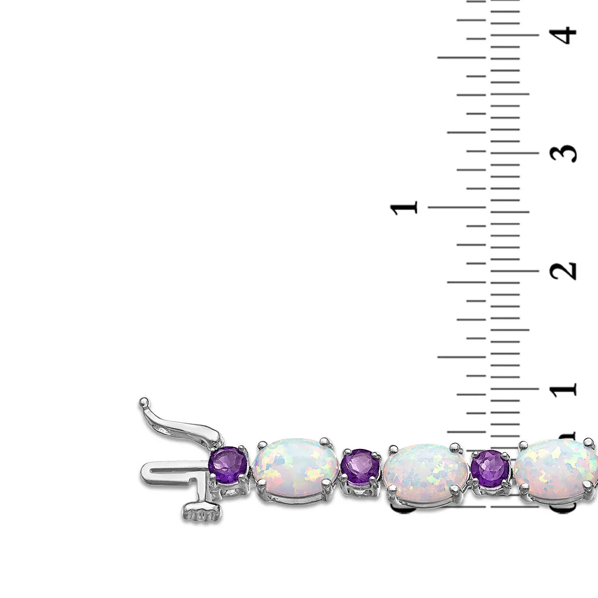 7X5MM Oval Opal and Amethyst 7.5-inch Tennis Bracelet in Rhodium Plated Sterling Silver