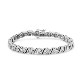 .925 Sterling Silver 1.0 Cttw Round Diamond Miracle Plate and "S" Link Tennis Bracelet