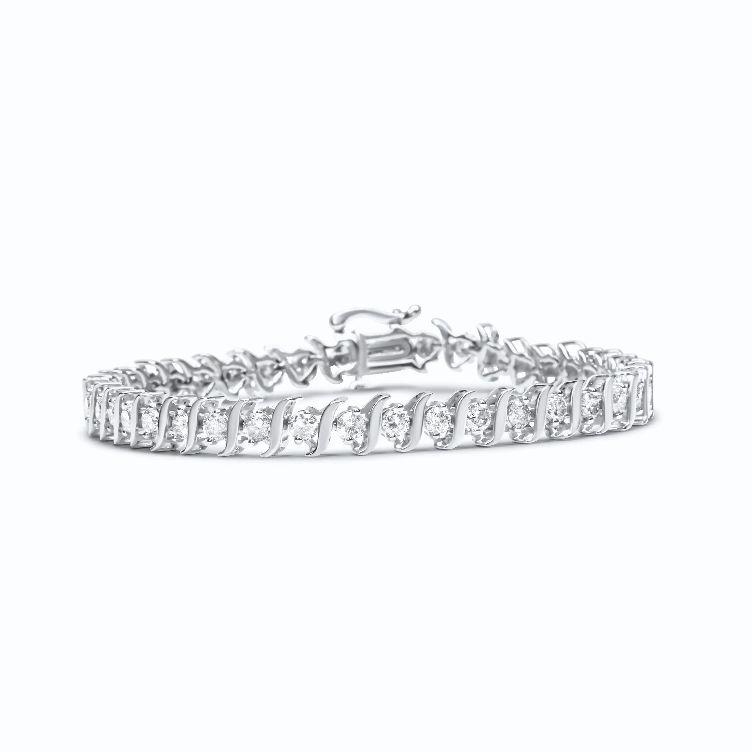 .925 Sterling Silver 4.00 Cttw Round-Cut Diamond "S"-Link Tennis Bracelet