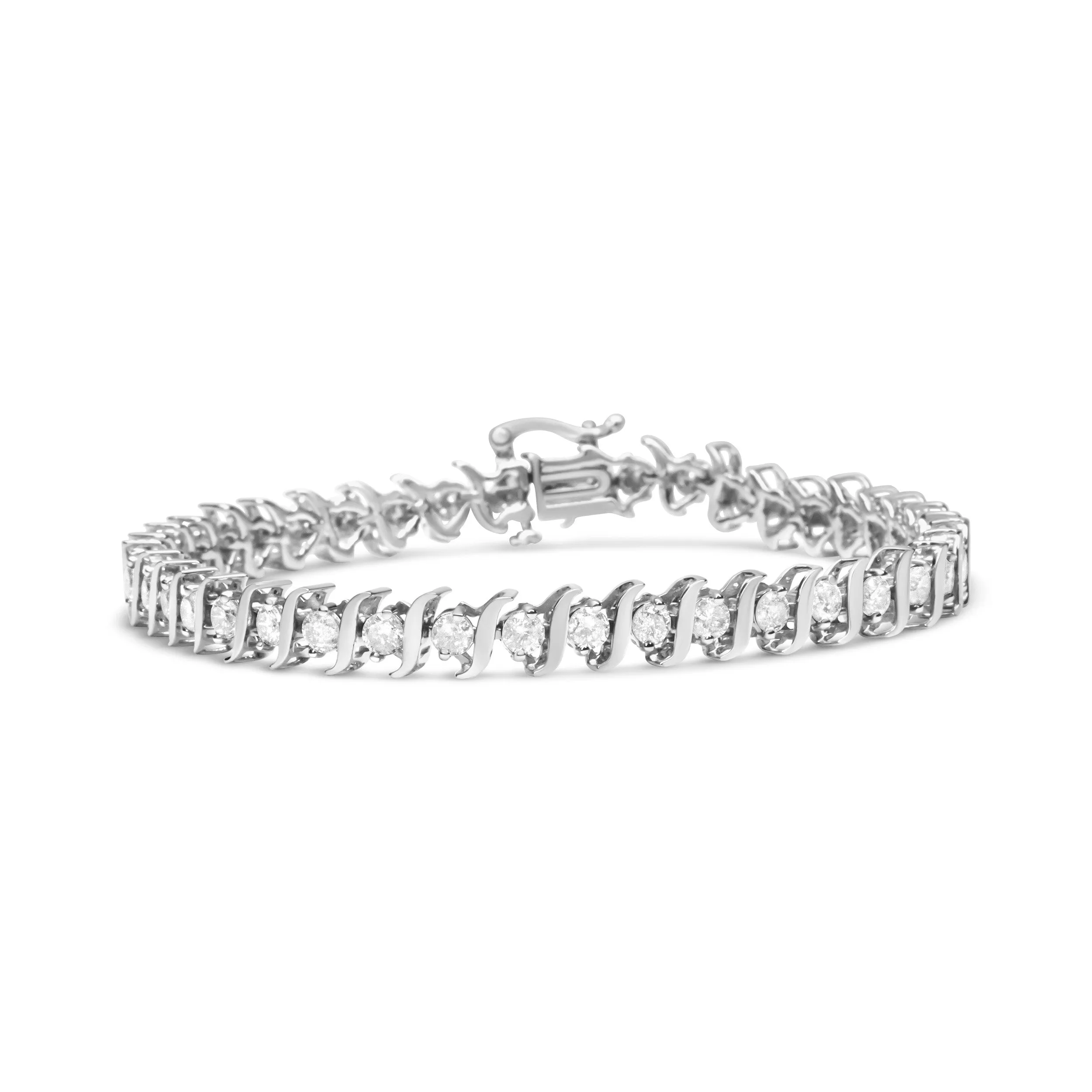 .925 Sterling Silver 4.00 Cttw Round-Cut Diamond "S"-Link Tennis Bracelet