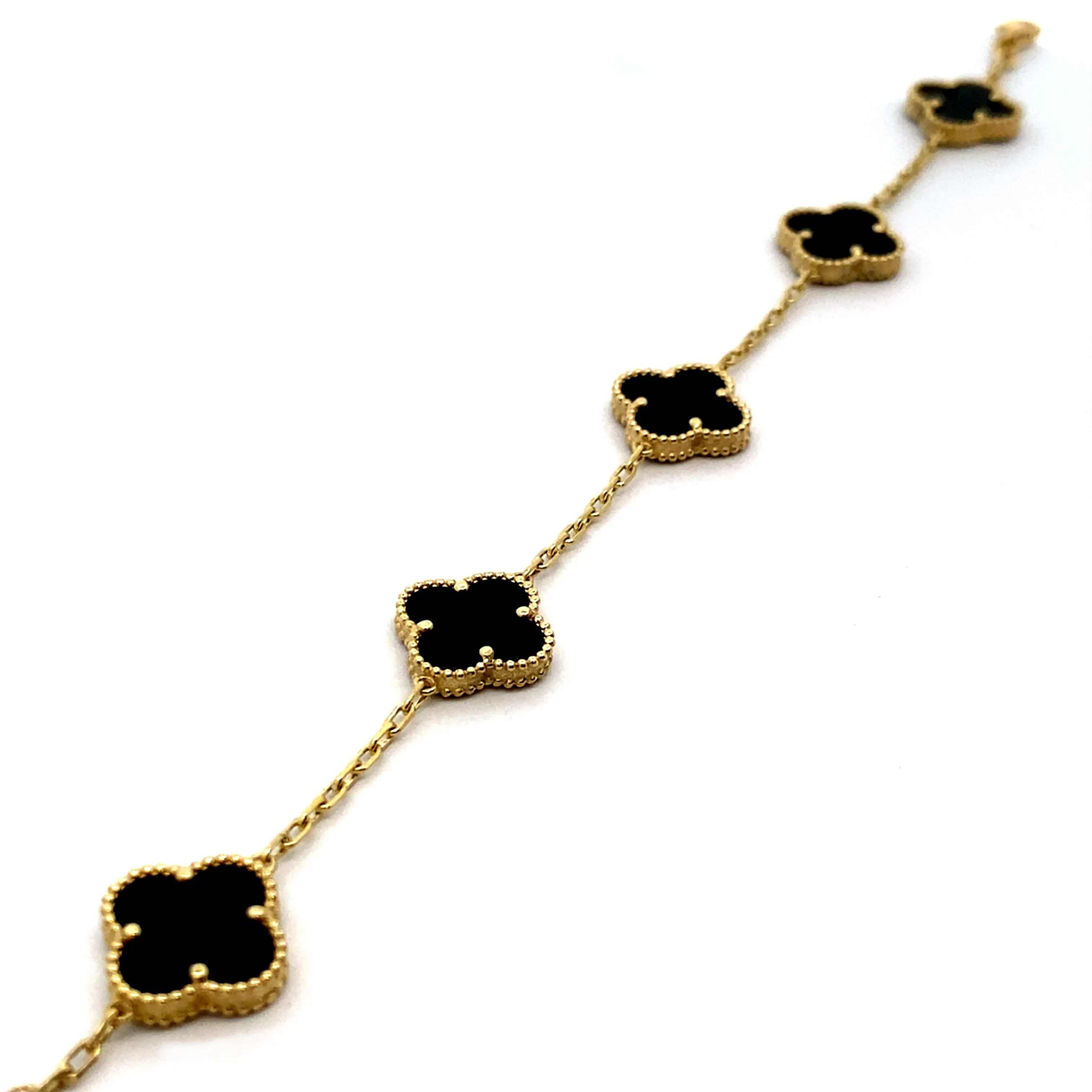 9ct Yellow Gold 5 x Onyx Clover/Quatrefoil Bracelet