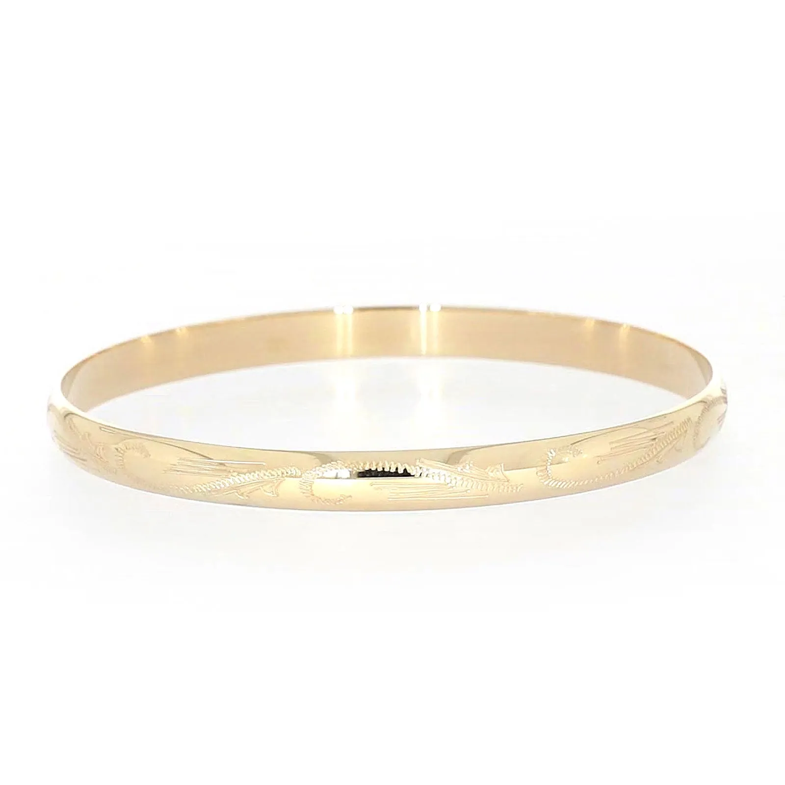 9ct Yellow Gold 65x5mm Solid Engraved Bangle