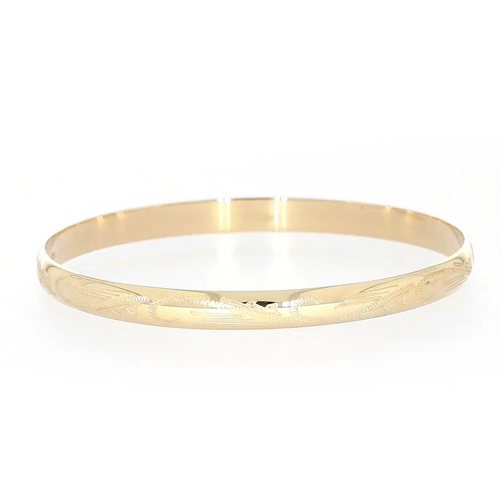 9ct Yellow Gold 65x5mm Solid Engraved Bangle