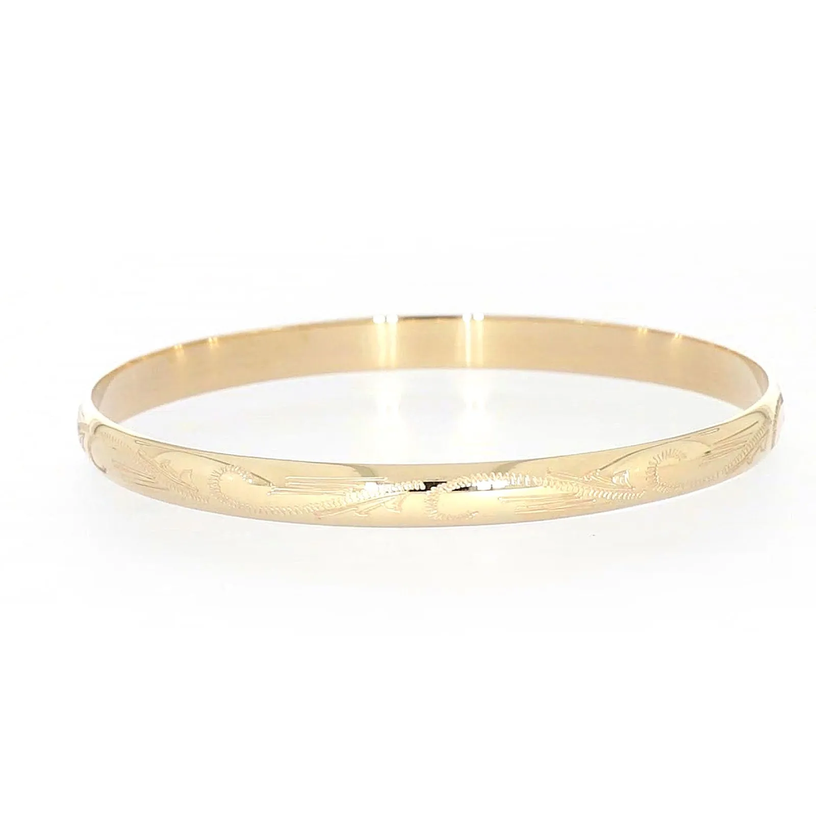 9ct Yellow Gold 65x5mm Solid Engraved Bangle