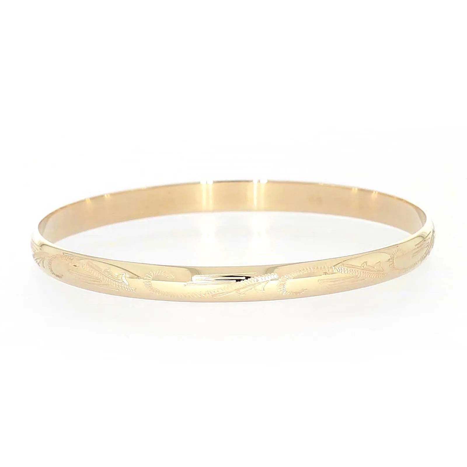 9ct Yellow Gold 65x5mm Solid Engraved Bangle