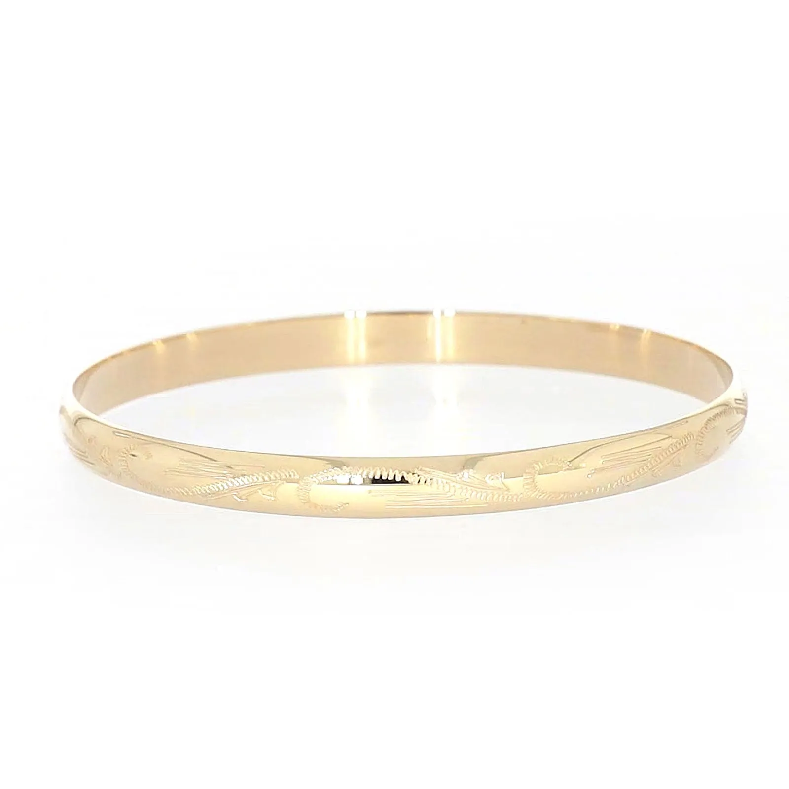 9ct Yellow Gold 65x5mm Solid Engraved Bangle