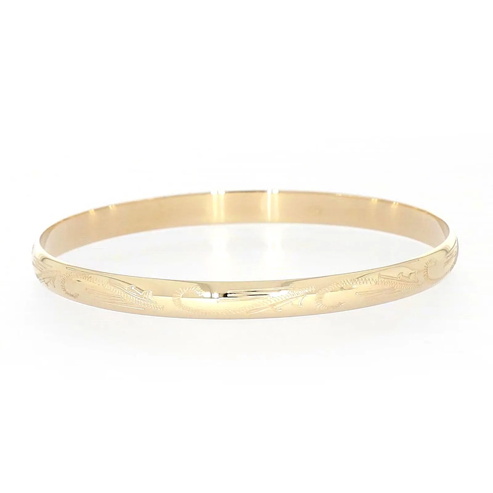 9ct Yellow Gold 65x5mm Solid Engraved Bangle