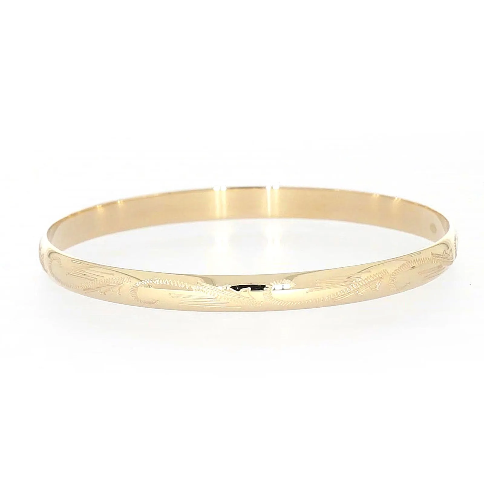 9ct Yellow Gold 65x5mm Solid Engraved Bangle