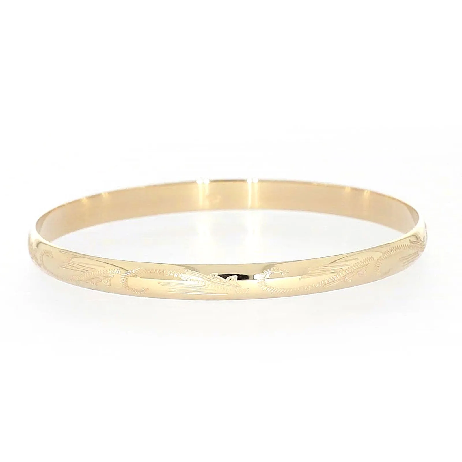 9ct Yellow Gold 65x5mm Solid Engraved Bangle