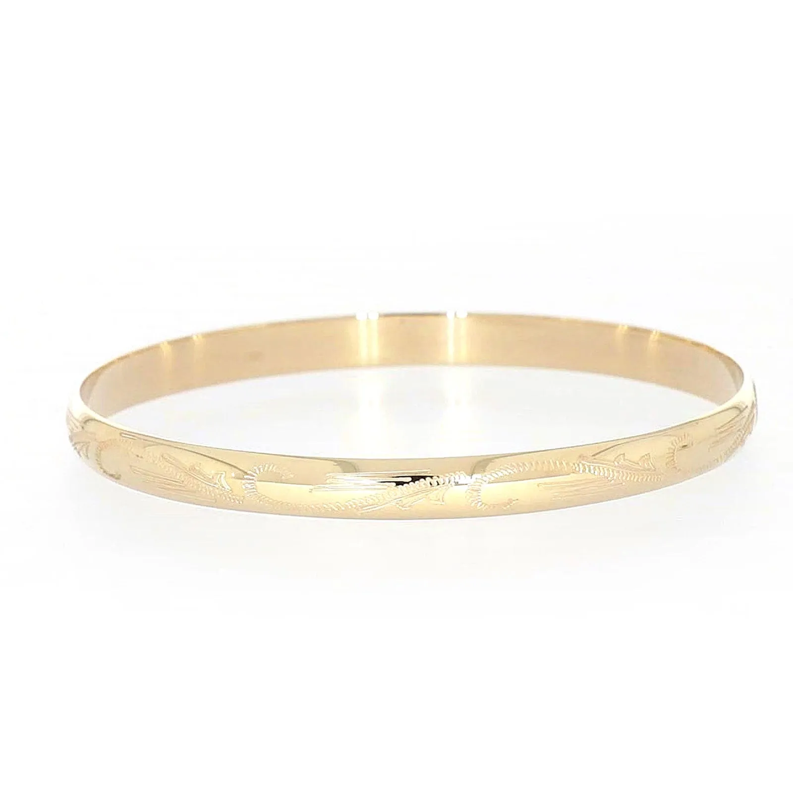 9ct Yellow Gold 65x5mm Solid Engraved Bangle