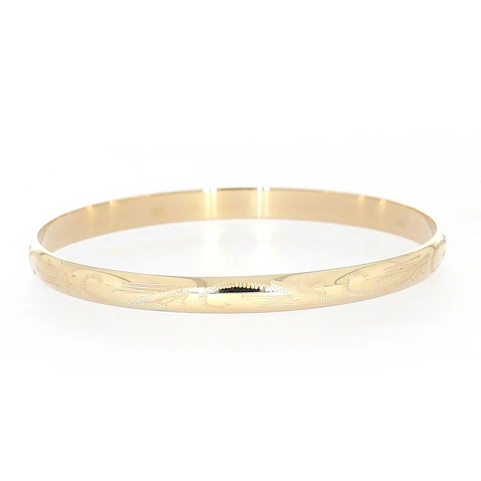 9ct Yellow Gold 65x5mm Solid Engraved Bangle