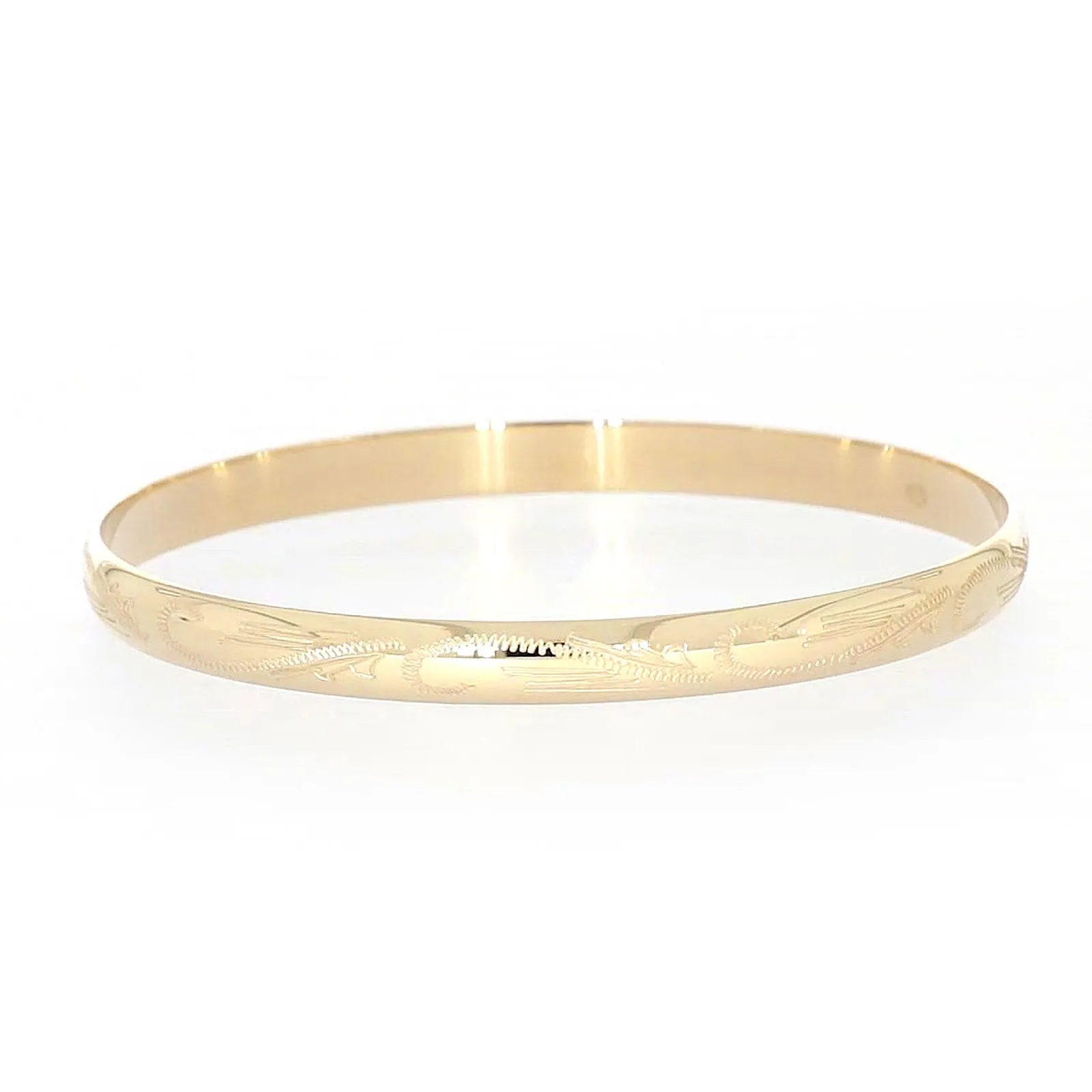 9ct Yellow Gold 65x5mm Solid Engraved Bangle