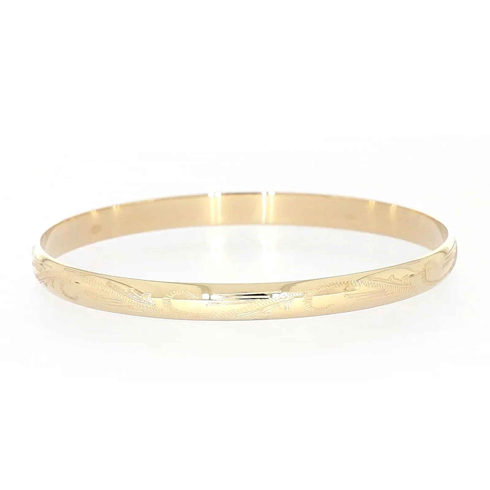 9ct Yellow Gold 65x5mm Solid Engraved Bangle