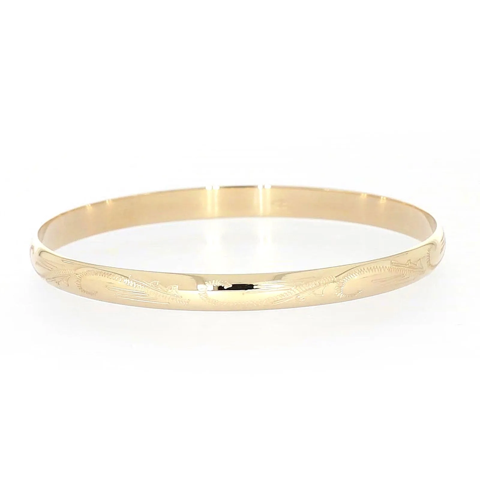 9ct Yellow Gold 65x5mm Solid Engraved Bangle