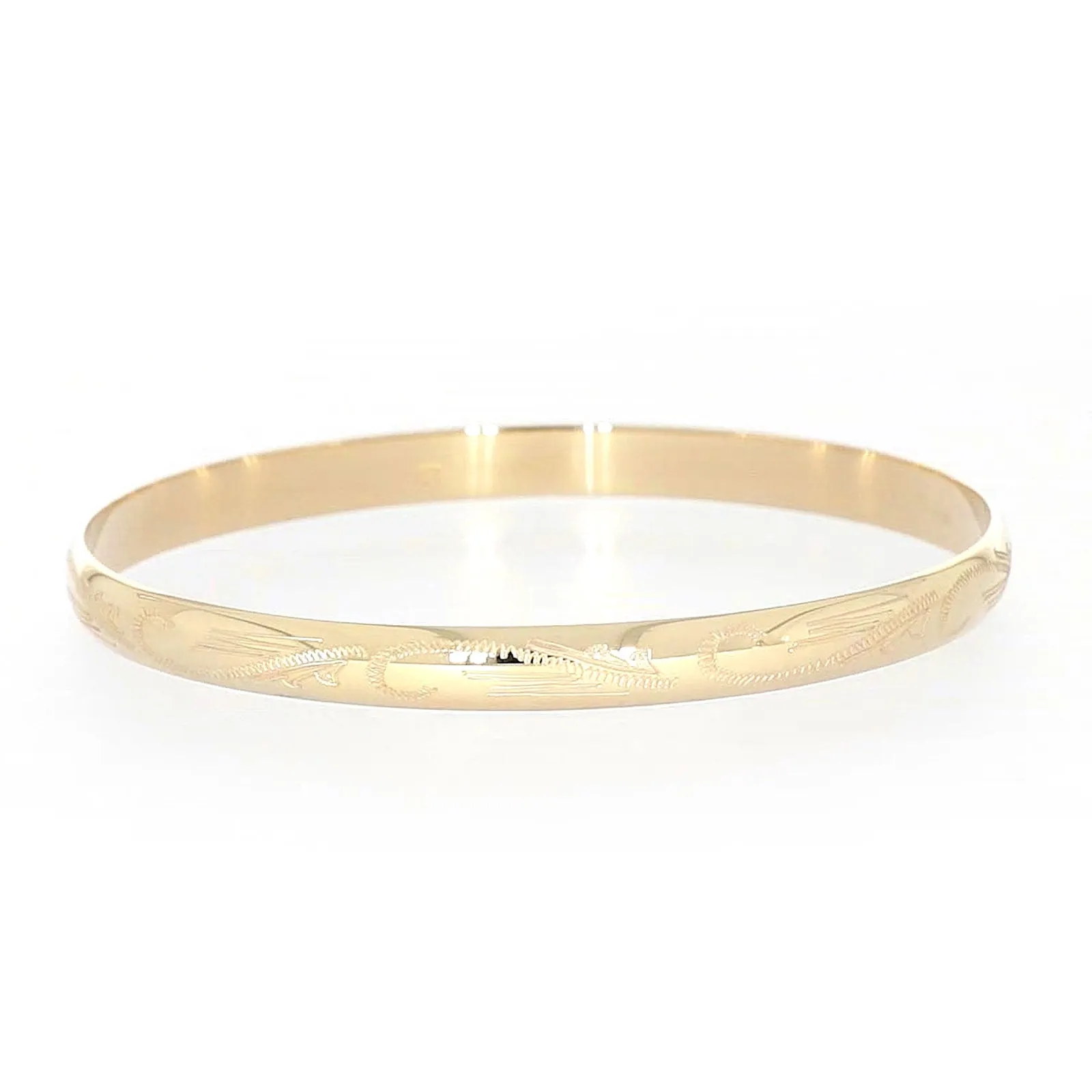 9ct Yellow Gold 65x5mm Solid Engraved Bangle